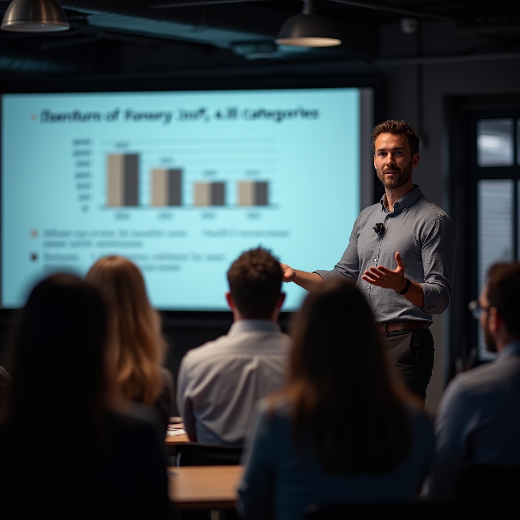 Präsentation mit Übersichts-Folie zur Betriebskostenabrechnung während des Workshops